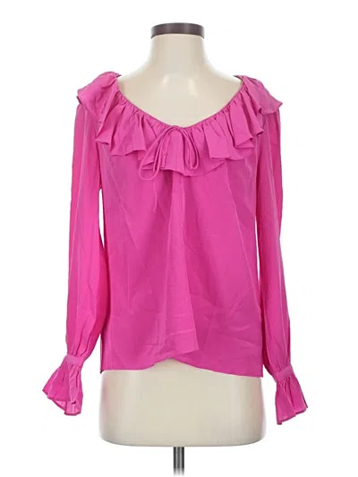 Pre-owned Jcrew Long Sleeve Silk Top Pink Ruffles Neckline Tops