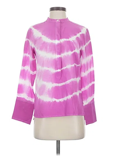 Pre-owned Jcrew Long Sleeve Silk Top Pink Tie-dye Pattern Mock Neckline Tops