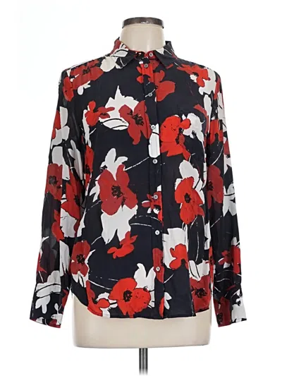Pre-owned Jcrew Long Sleeve Silk Top Red Floral Pattern Mock Neckline Tops