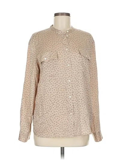 Pre-owned Jcrew Long Sleeve Silk Top Tan Polka Dots Pattern Mock Neckline Tops In Brown