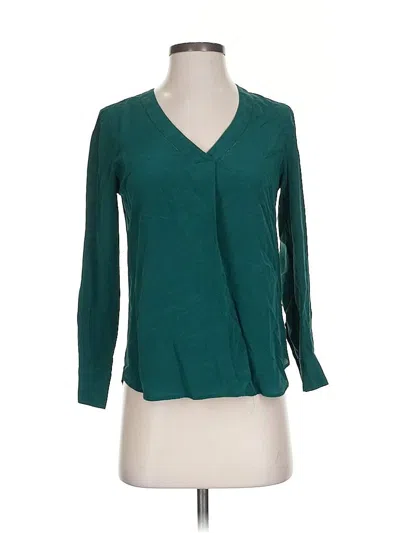 Pre-owned Jcrew Long Sleeve Silk Top Teal Plunge Neckline Tops In Blue