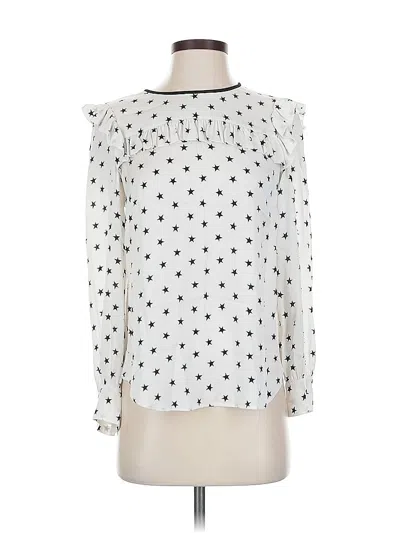 Pre-owned Jcrew Long Sleeve Silk Top White Polka Dots Pattern Ruffles Neckline Tops