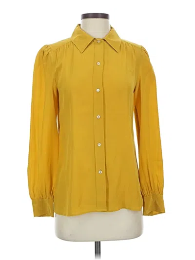 Pre-owned Jcrew Long Sleeve Silk Top Yellow Tie Neck Tops