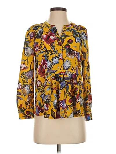 Pre-owned Jcrew Long Sleeve Silk Top Yellow Tie Neck Tops