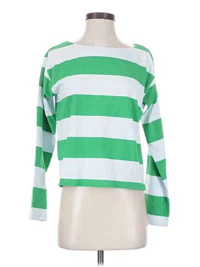 Jcrew Long Sleeve Top Green Stripes Pattern Boatneck Tops In Multi