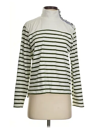 Pre-owned Jcrew Long Sleeve Top Green Stripes Pattern Turtleneck Tops