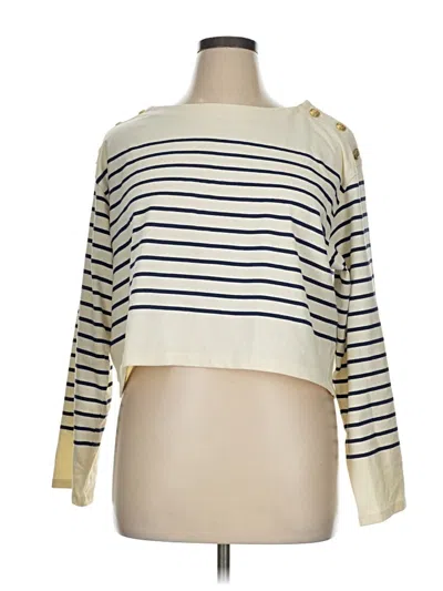 Jcrew Long Sleeve Top Ivory Stripes Pattern Boatneck Tops In White