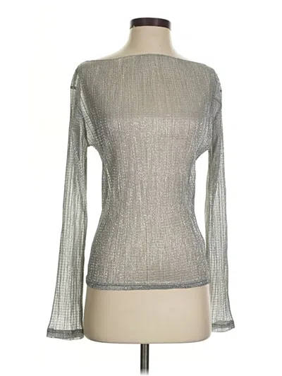 Pre-owned Jcrew Long Sleeve Top Silver Metallic Pattern Square Neckline Tops