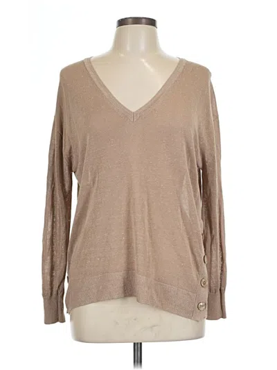 Pre-owned Jcrew Long Sleeve Top Tan V Neck Tops In Brown