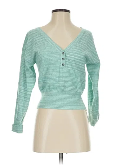 Pre-owned Jcrew Long Sleeve Top Teal Sweetheart Neckline Tops In Blue