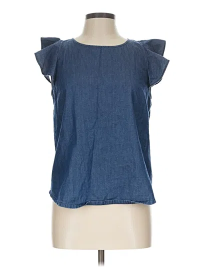 Pre-owned J.crew Mercantile Short Sleeve Top Blue Ruffles Neckline Tops
