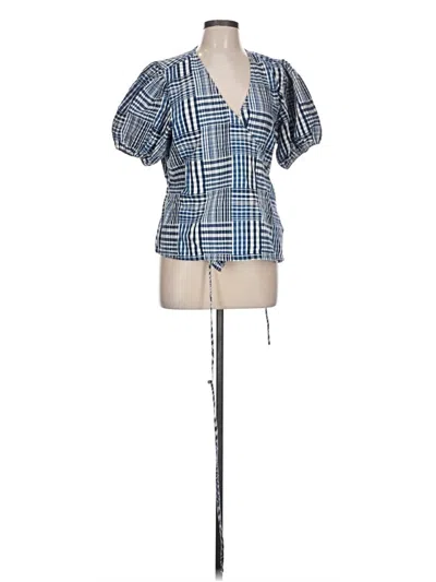Pre-owned Jcrew Short Sleeve Blouse In Blue