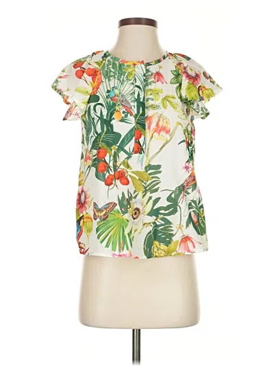 Pre-owned Jcrew Short Sleeve Blouse In Green