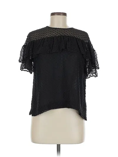 Pre-owned Jcrew Short Sleeve Silk Top Black Ruffles Neckline Tops