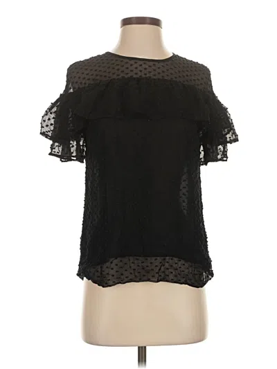Pre-owned Jcrew Short Sleeve Silk Top Black Ruffles Neckline Tops