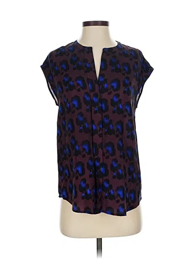 Pre-owned Jcrew Short Sleeve Silk Top Blue Animal Print Pattern Plunge Neckline Tops