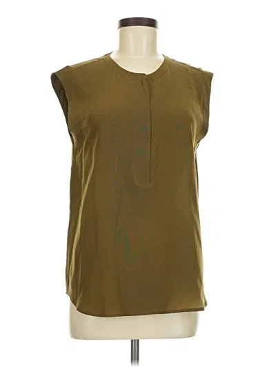 Pre-owned Jcrew Short Sleeve Silk Top Green Keyhole Neckline Tops