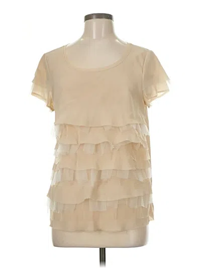 Pre-owned Jcrew Short Sleeve Silk Top Ivory Solid Pattern Ruffles Neckline Tops In White