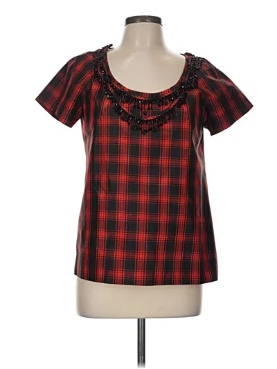 Pre-owned Jcrew Short Sleeve Silk Top Red Sweetheart Neckline Tops