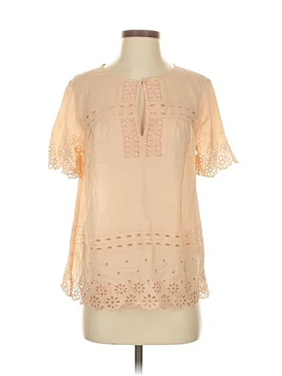 Pre-owned Jcrew Short Sleeve Silk Top Tan Keyhole Neckline Tops In Brown