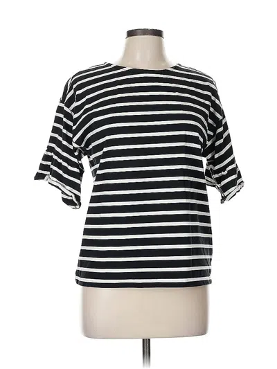 Pre-owned Jcrew Short Sleeve Top Black Stripes Pattern Boatneck Tops
