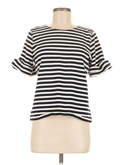 Pre-owned Jcrew Short Sleeve Top Black Stripes Pattern Boatneck Tops