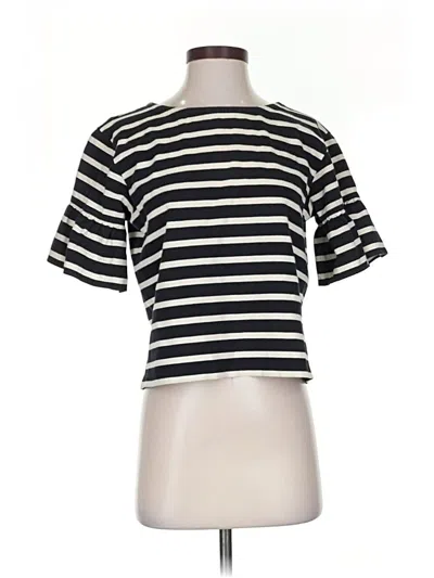 Pre-owned Jcrew Short Sleeve Top Black Stripes Pattern Crew Neck Tops