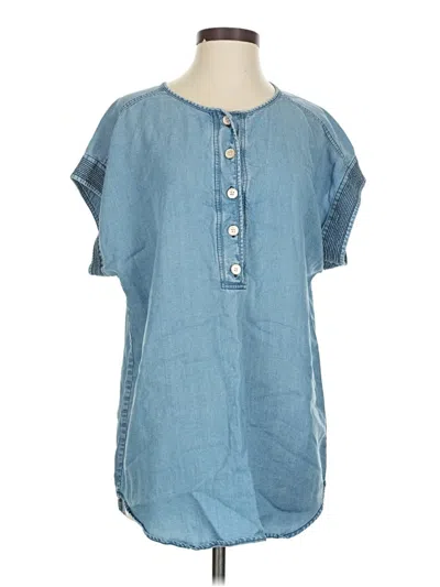 Pre-owned Jcrew Short Sleeve Top Blue Keyhole Neckline Tops