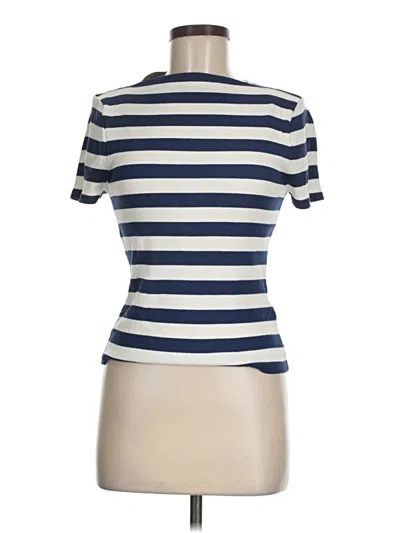 Pre-owned Jcrew Short Sleeve Top Blue Mock Neckline Tops