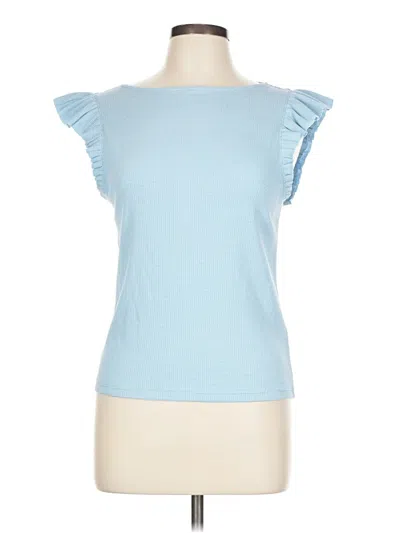 Pre-owned Jcrew Short Sleeve Top Blue Ruffles Neckline Tops