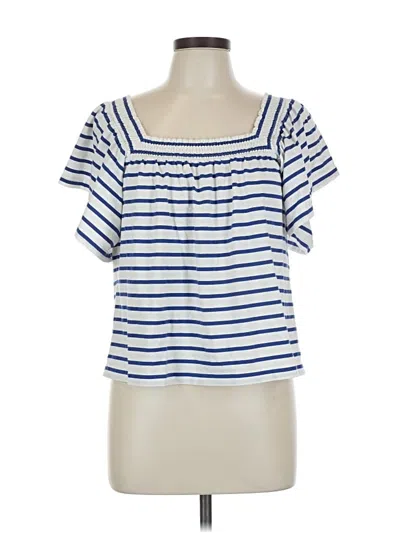 Pre-owned Jcrew Short Sleeve Top Blue Stripes Pattern Square Neckline Tops