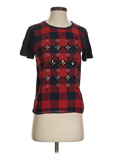 Pre-owned Jcrew Short Sleeve Top Burgundy Argyle Pattern Square Neckline Tops