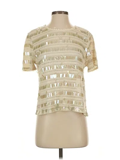 Jcrew Short Sleeve Top Gold Metallic Pattern Square Neckline Tops