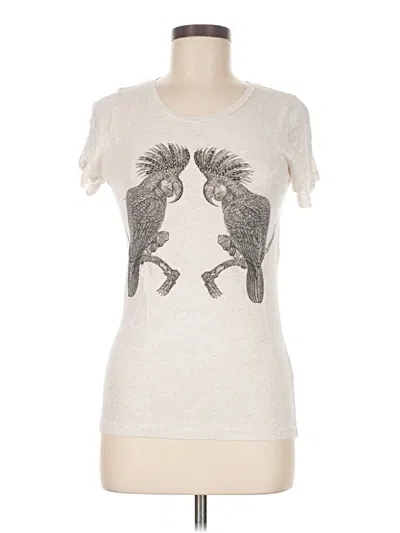 Pre-owned Jcrew Short Sleeve Top Ivory Animal Print Pattern Crew Neck Tops In White