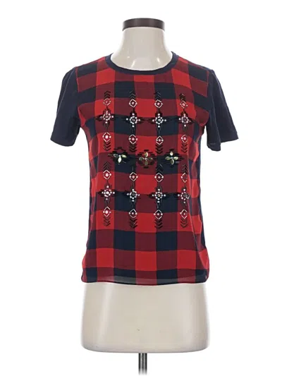 Pre-owned Jcrew Short Sleeve Top Red Argyle Pattern Square Neckline Tops
