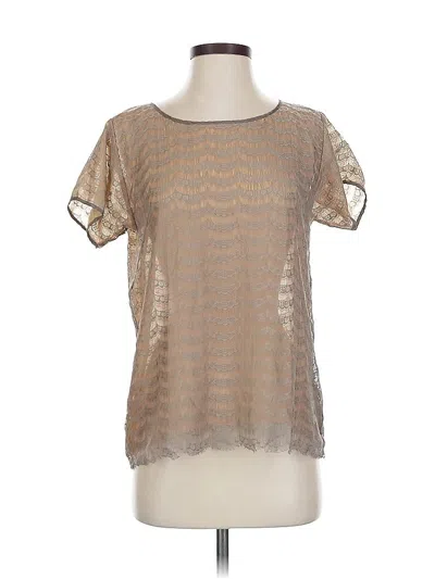 Pre-owned Jcrew Short Sleeve Top Tan Metallic Pattern Keyhole Neckline Tops In Brown
