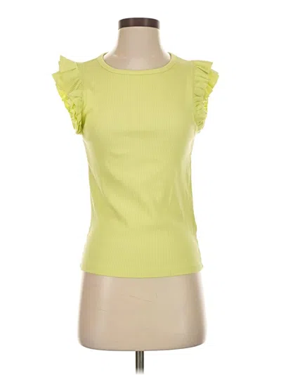 Pre-owned Jcrew Short Sleeve Top Yellow Ruffles Neckline Tops