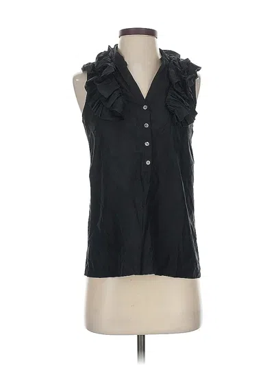 Pre-owned Jcrew Sleeveless Silk Top Black Ruffles Neckline Tops