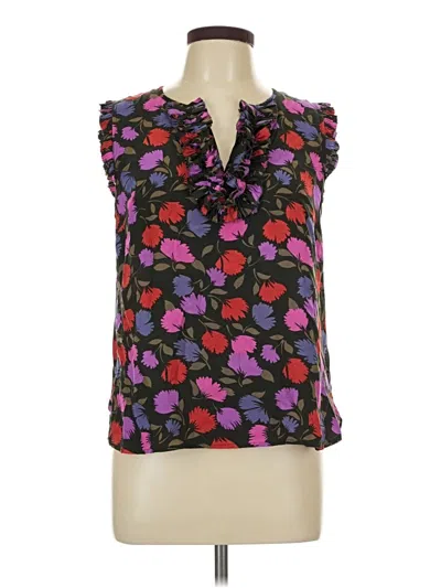 Pre-owned Jcrew Sleeveless Silk Top Black Ruffles Neckline Tops