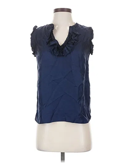 Pre-owned Jcrew Sleeveless Silk Top Blue Ruffles Neckline Tops
