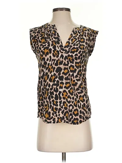 Pre-owned Jcrew Sleeveless Silk Top Brown Animal Print Pattern V Neck Tops