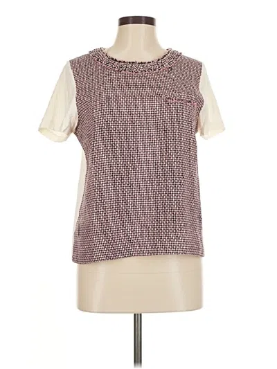 Pre-owned Jcrew Sleeveless Silk Top Burgundy Tweed Pattern Collared Neckline Tops