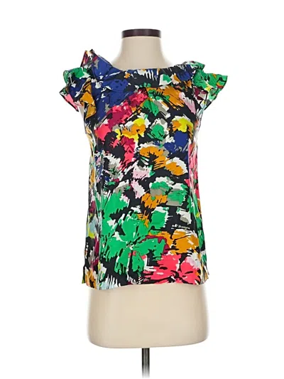 Pre-owned Jcrew Sleeveless Silk Top Green Ruffles Neckline Tops