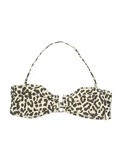 Pre-owned Jcrew Swimsuit Top Ivory Animal Print Pattern Swimwear In White