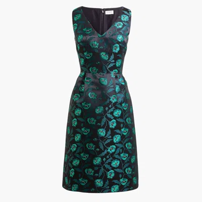 Jcrew Women's Jacquard V-neck Cocktail Dress In Emmie Poppy C Blk Grn In Multi