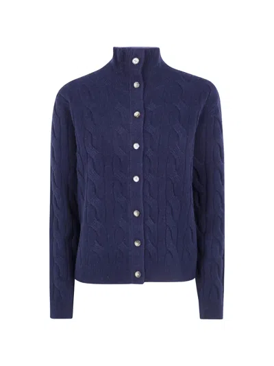 Jcsophie Cable-knit Button-up Cardigan In Blue