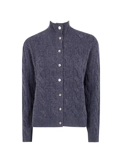 Jcsophie Cable-knit High-neck Cardigan In Grey