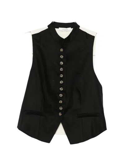 Jcsophie Linnea Button Collarless Top In Black