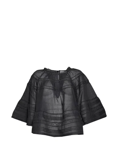 Jcsophie Lyndsey Lace-trim Flared-sleeve Blouse In Black