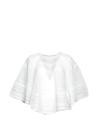 Jcsophie Lyndsey Lace-trim Flared-sleeve Blouse In White